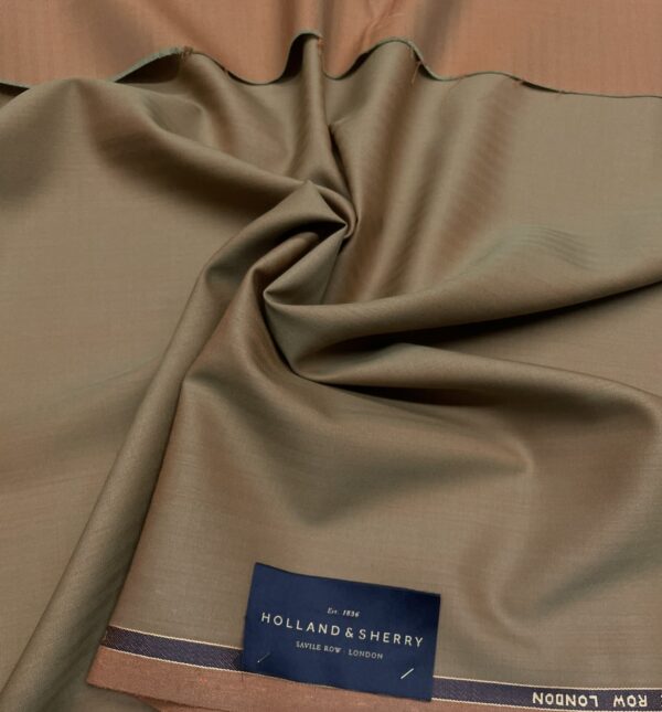 Green and Orange color herringbone wool and silk fabric Holland & Sherry Jason D Cimaj Fabrics Milan