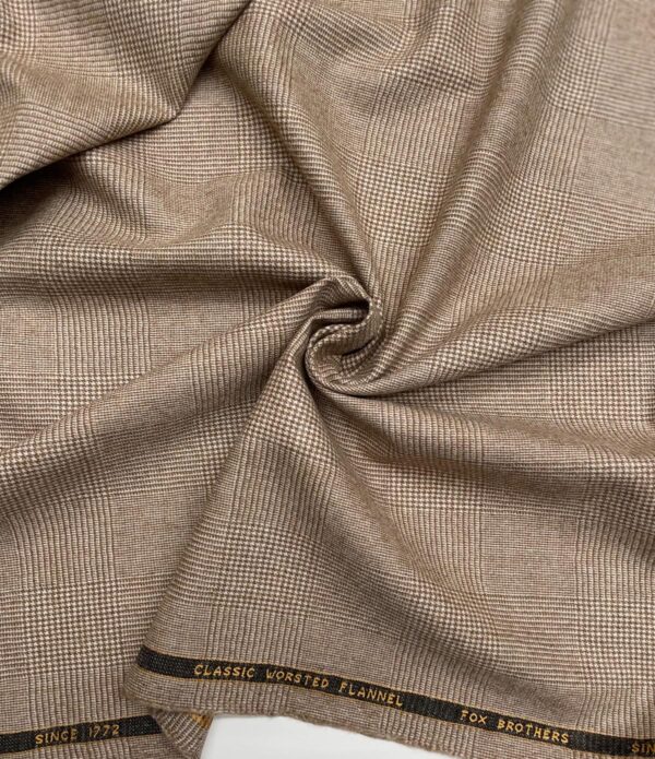 Beige color prince of wales wool flannel fabric Fox Brothers Jason D Cimaj Fabrics Milan